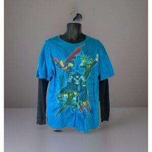 Vintage DC Comics Mens Large Blue Justice League Long Sleeve Thermal T-shirt